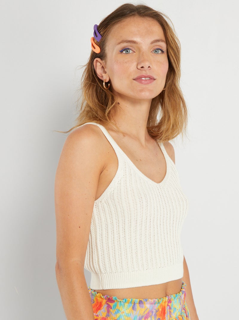 Débardeur court en maille crochet Blanc - Kiabi