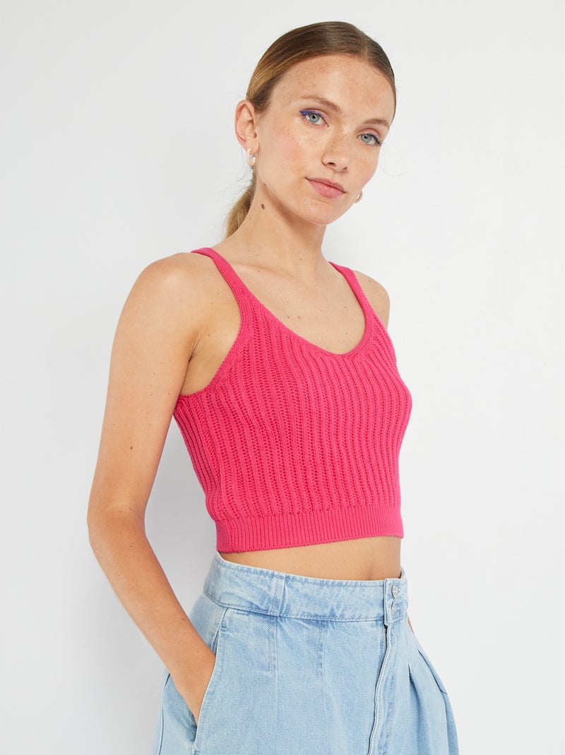 Débardeur court en maille crochet rose indien - Kiabi