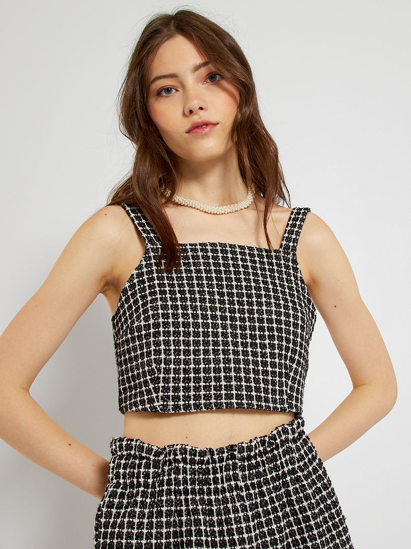 Débardeur court en tweed noir/blanc - Kiabi
