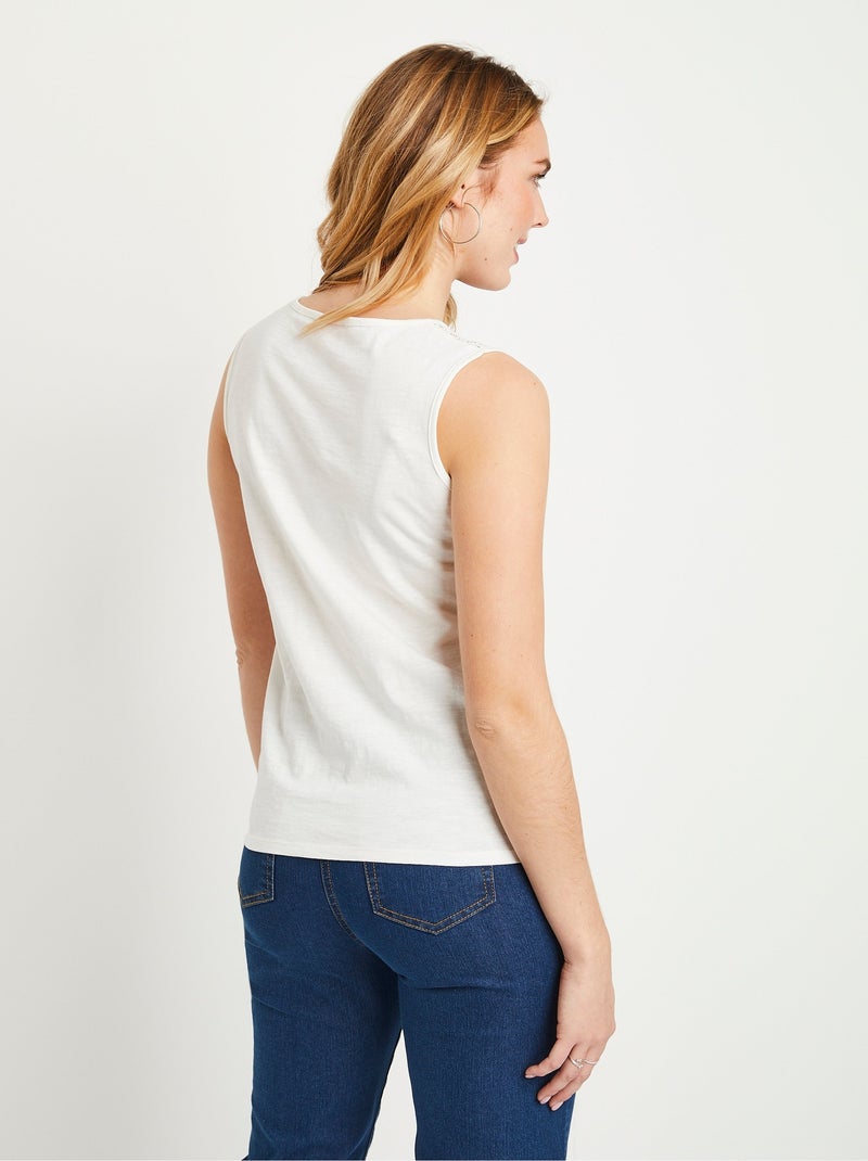 Débardeur court maille flammée coton Blanc - Kiabi