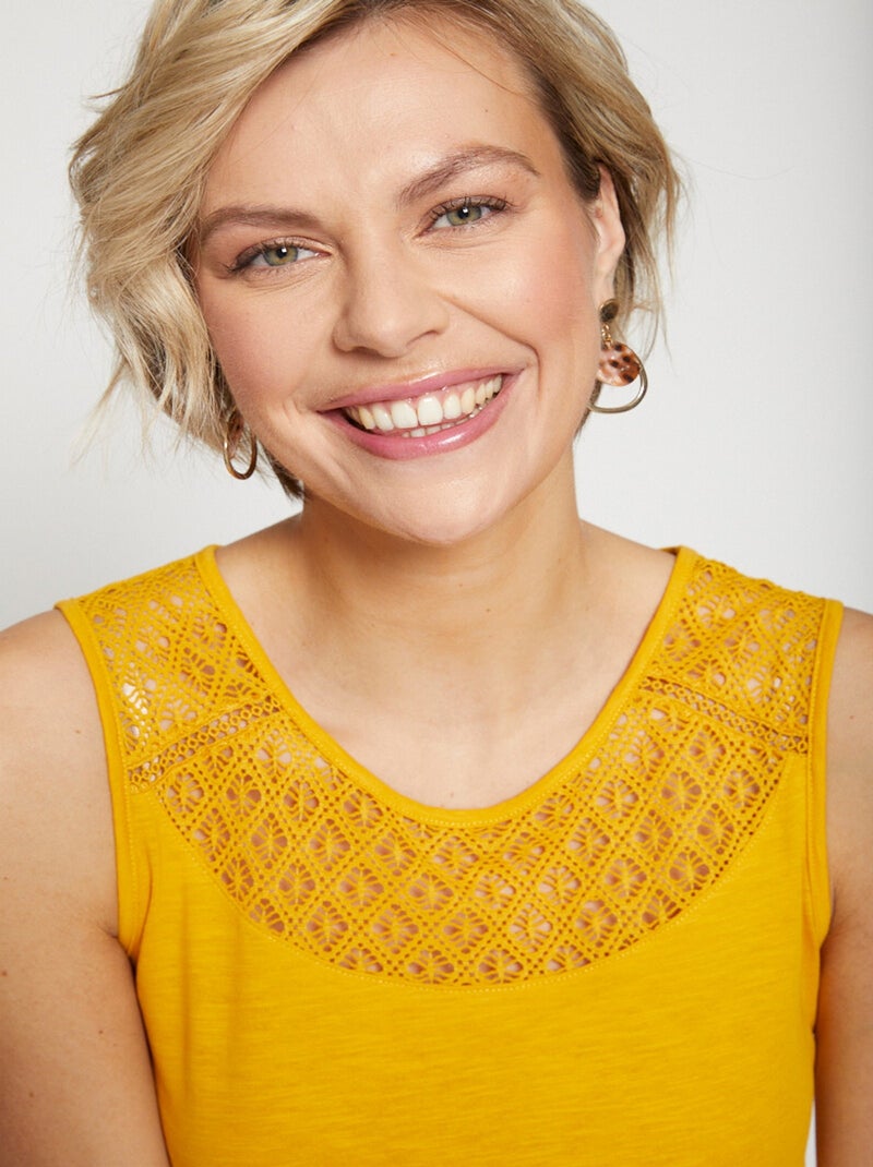 Débardeur court maille flammée coton Jaune - Kiabi