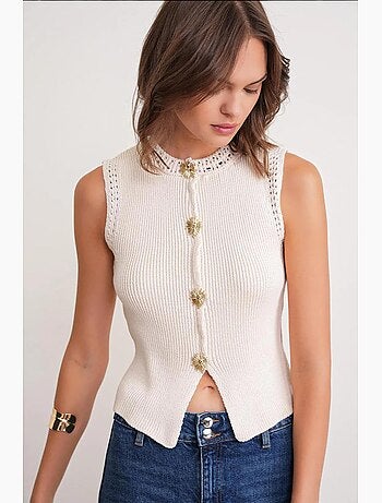 Débardeur court maille texturée boutons mixray