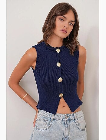 Débardeur court maille texturée boutons mixray