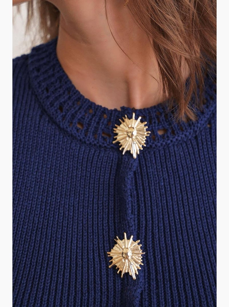 Débardeur court maille texturée boutons mixray Bleu marine - Kiabi