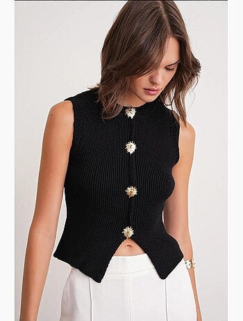Débardeur court maille texturée boutons mixray