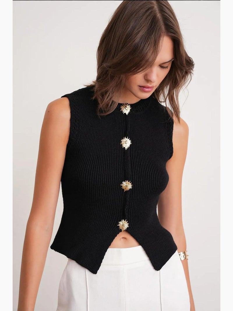 Débardeur court maille texturée boutons mixray Noir - Kiabi