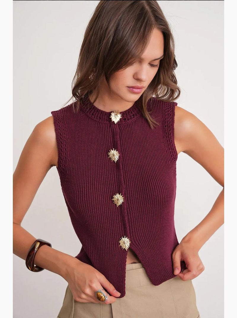Débardeur court maille texturée boutons mixray Rouge bordeaux - Kiabi