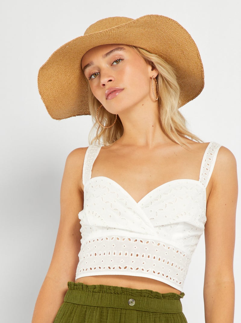 Débardeur crop top en broderie anglaise blanc - Kiabi