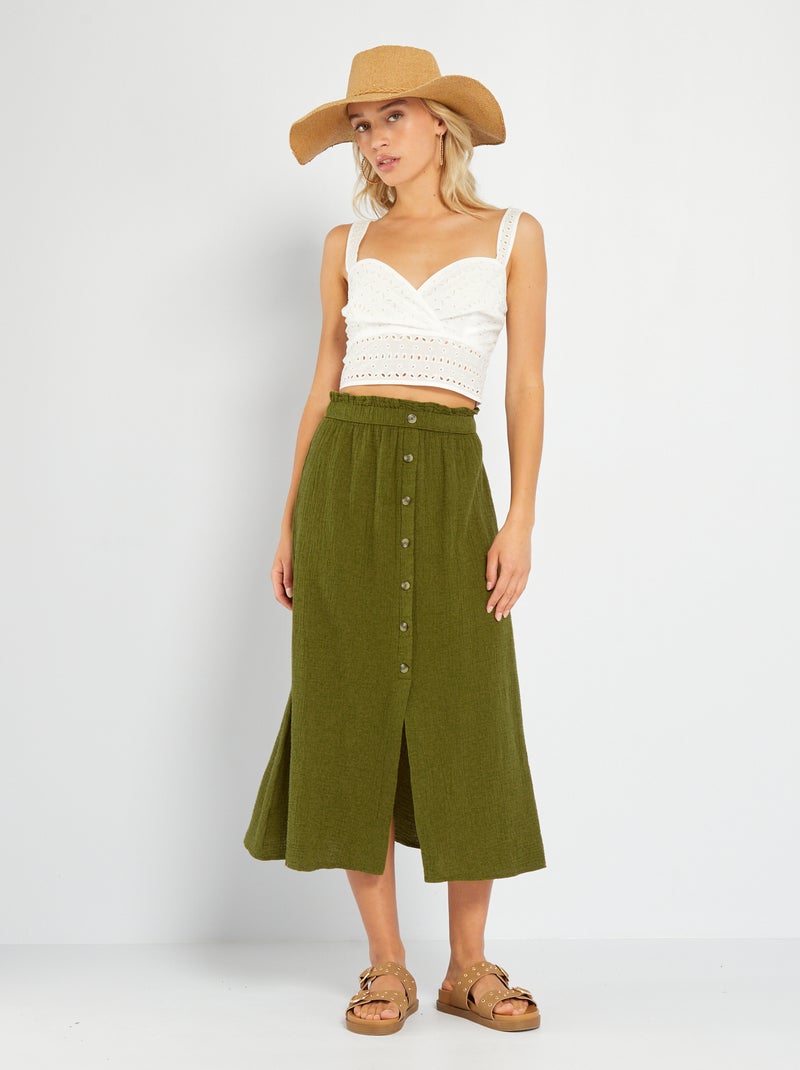 Débardeur crop top en broderie anglaise blanc - Kiabi