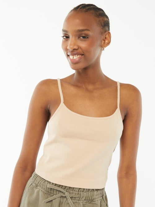 Débardeur crop-top en matière côtelée - Kiabi