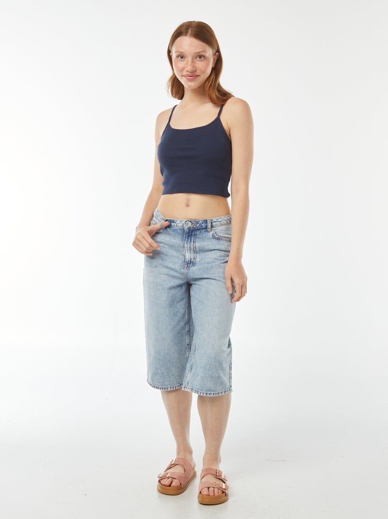 Débardeur crop-top en matière côtelée Bleu - Kiabi
