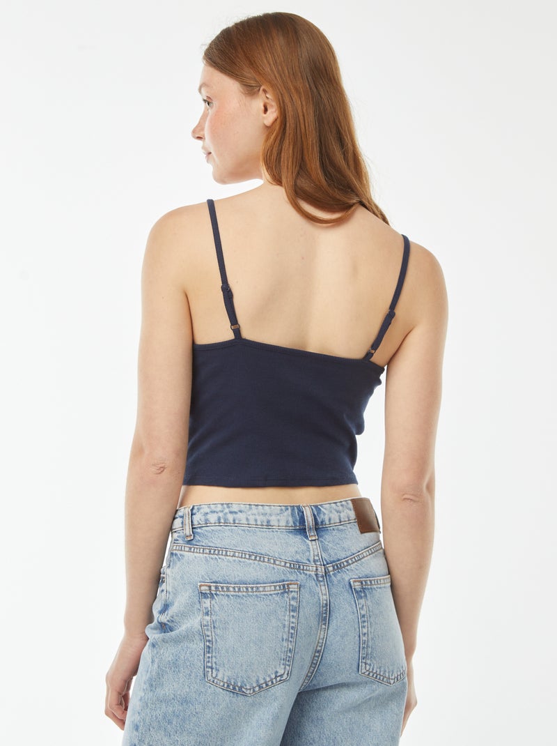 Débardeur crop-top en matière côtelée Bleu - Kiabi