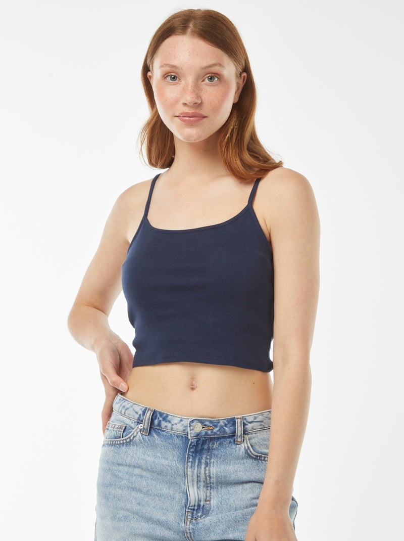 Débardeur crop-top en matière côtelée Bleu - Kiabi