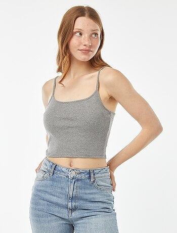 Débardeur crop-top en matière côtelée