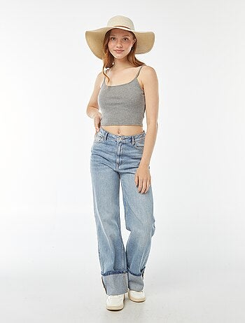 Débardeur crop-top en matière côtelée