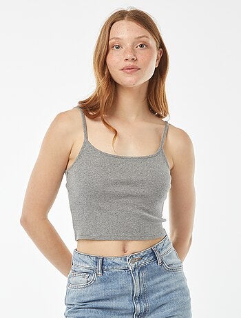 Débardeur crop-top en matière côtelée