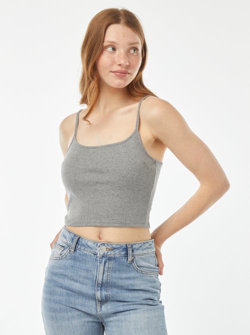 Débardeur crop-top en matière côtelée - Kiabi