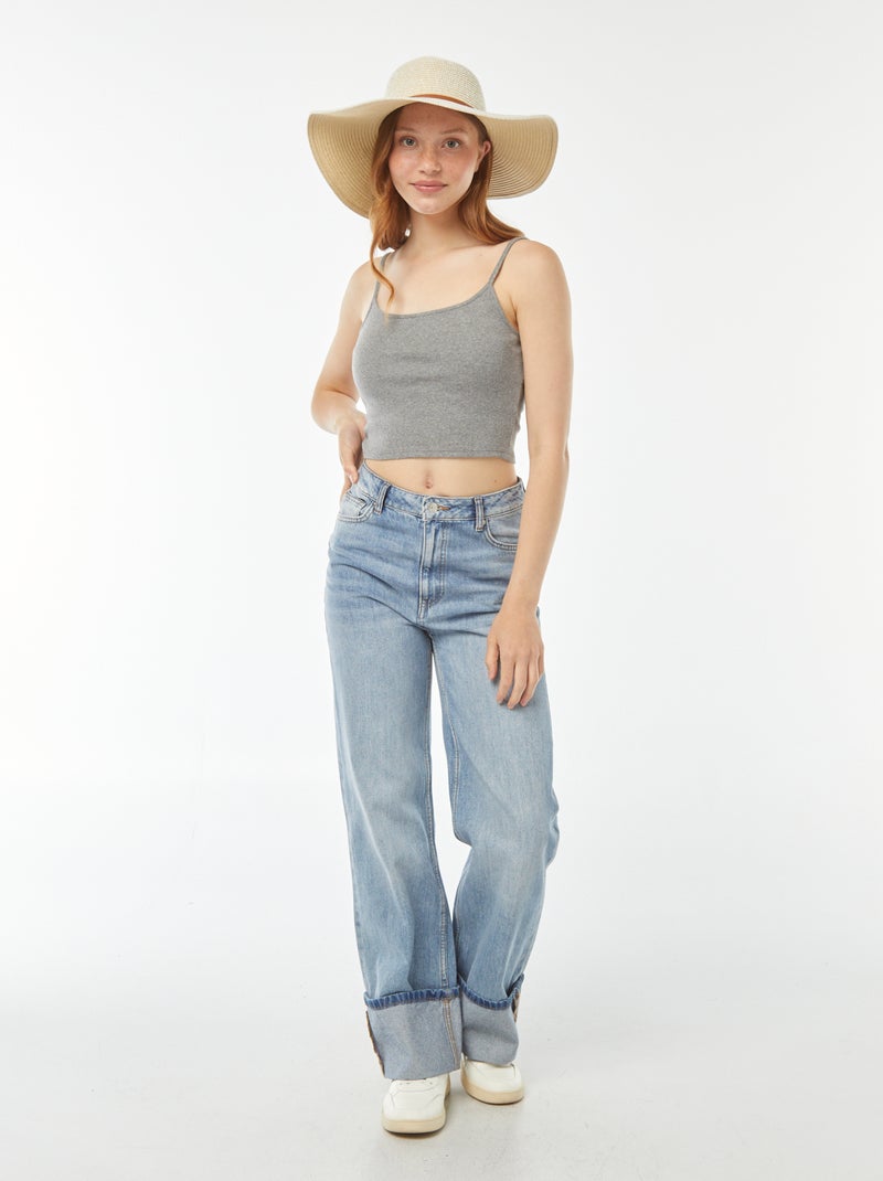 Débardeur crop-top en matière côtelée Gris - Kiabi