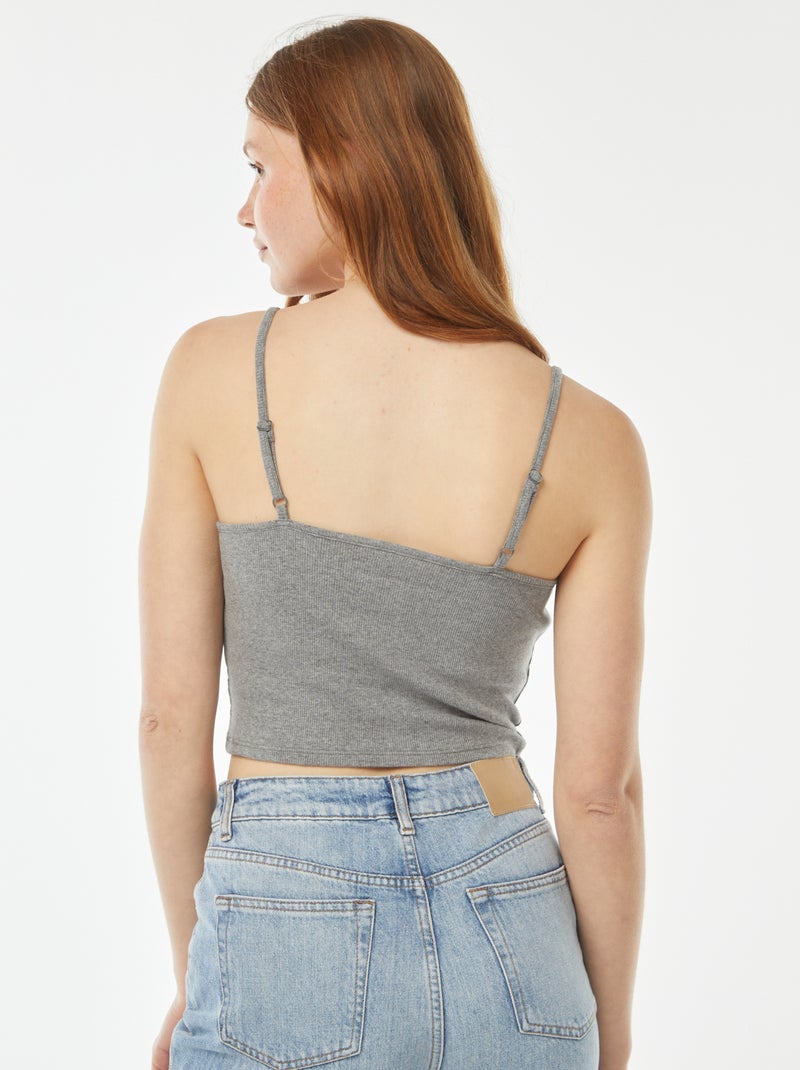 Débardeur crop-top en matière côtelée Gris - Kiabi