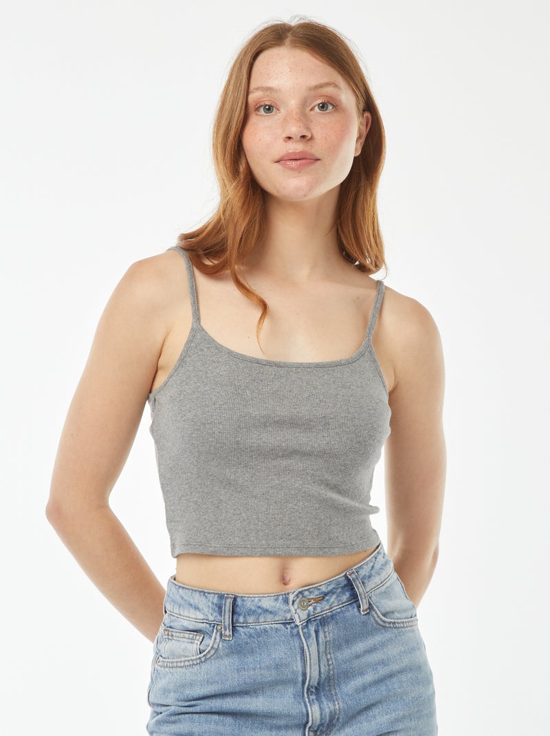 Débardeur crop-top en matière côtelée Gris - Kiabi