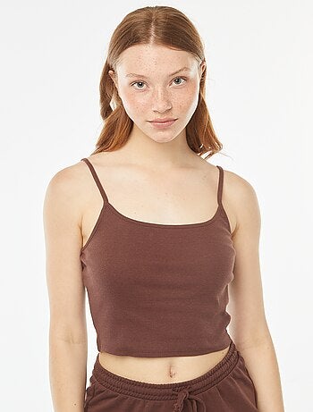 Débardeur crop-top en matière côtelée