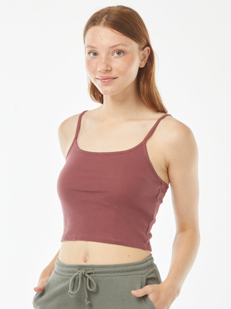 Débardeur crop-top en matière côtelée Prune - Kiabi