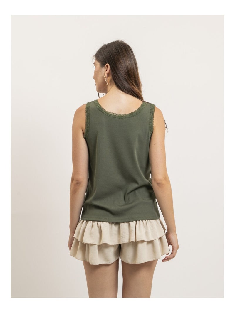Débardeur dentelle FABRINE Kaki - Kiabi