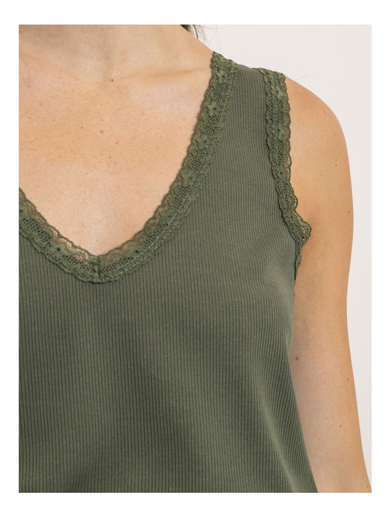 Débardeur dentelle FABRINE Kaki - Kiabi