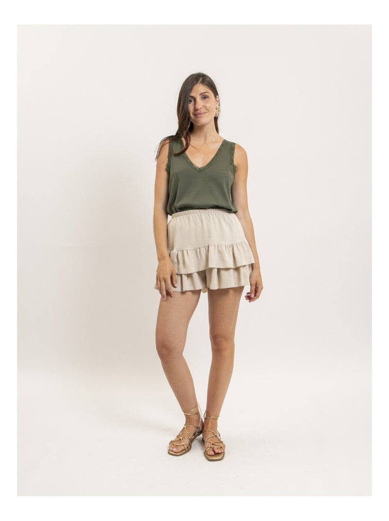 Débardeur dentelle FABRINE Kaki - Kiabi