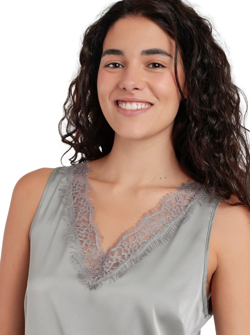 Débardeur dentelle Satin Lace Gris - Kiabi