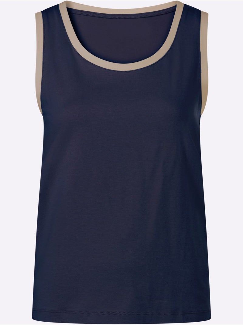 Débardeur Détails Contrastés - Taille Standard - Helline Bleu Beige - Kiabi