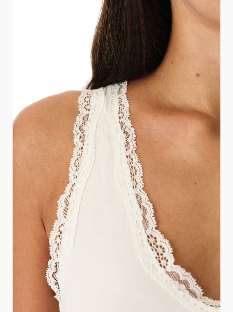 Débardeur détails dentelle penti Blanc cassé - Kiabi