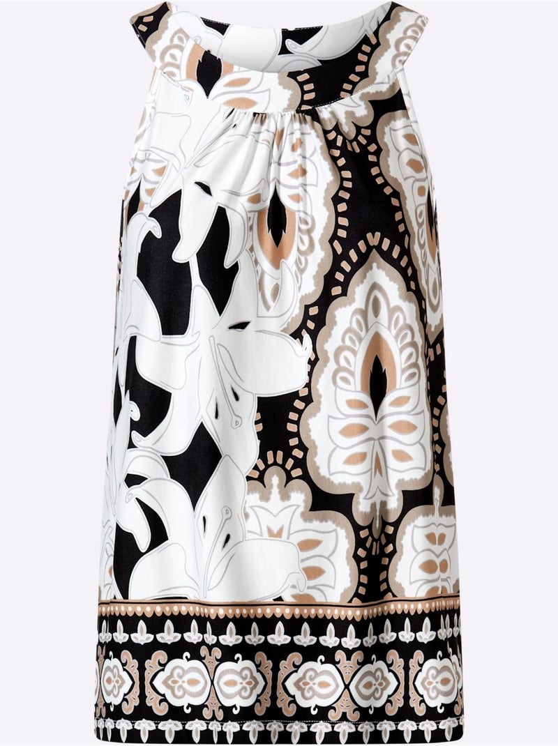 Débardeur Dos Nu Bordures Imprimées - Taille Standard - Helline Noir Beige - Kiabi