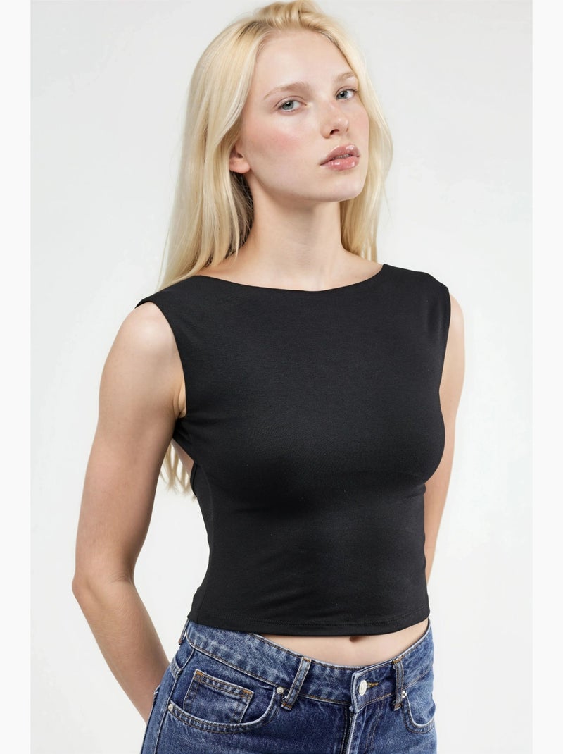 Débardeur dos ouvert viscose court hiccup Noir - Kiabi