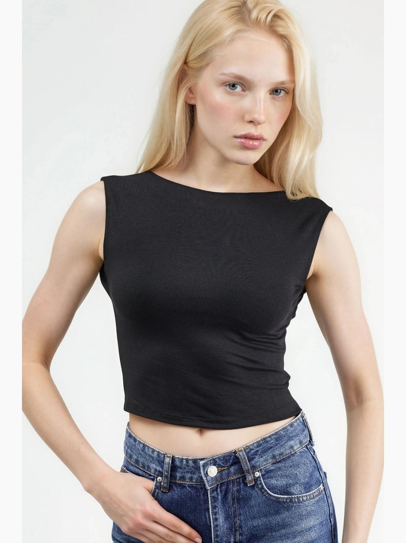 Débardeur dos ouvert viscose court hiccup Noir - Kiabi