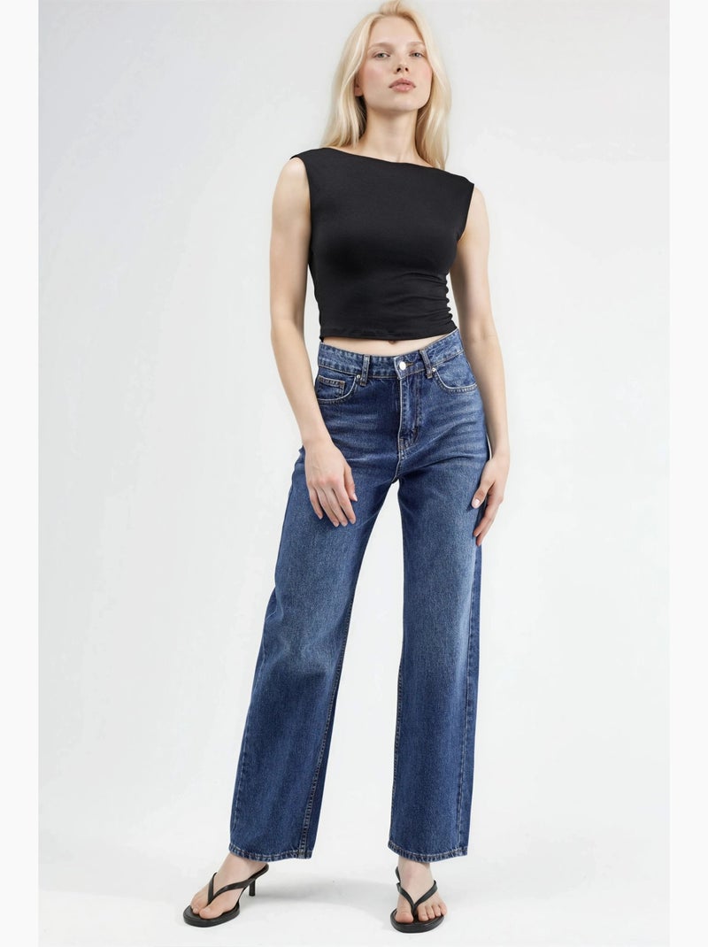 Débardeur dos ouvert viscose court hiccup Noir - Kiabi