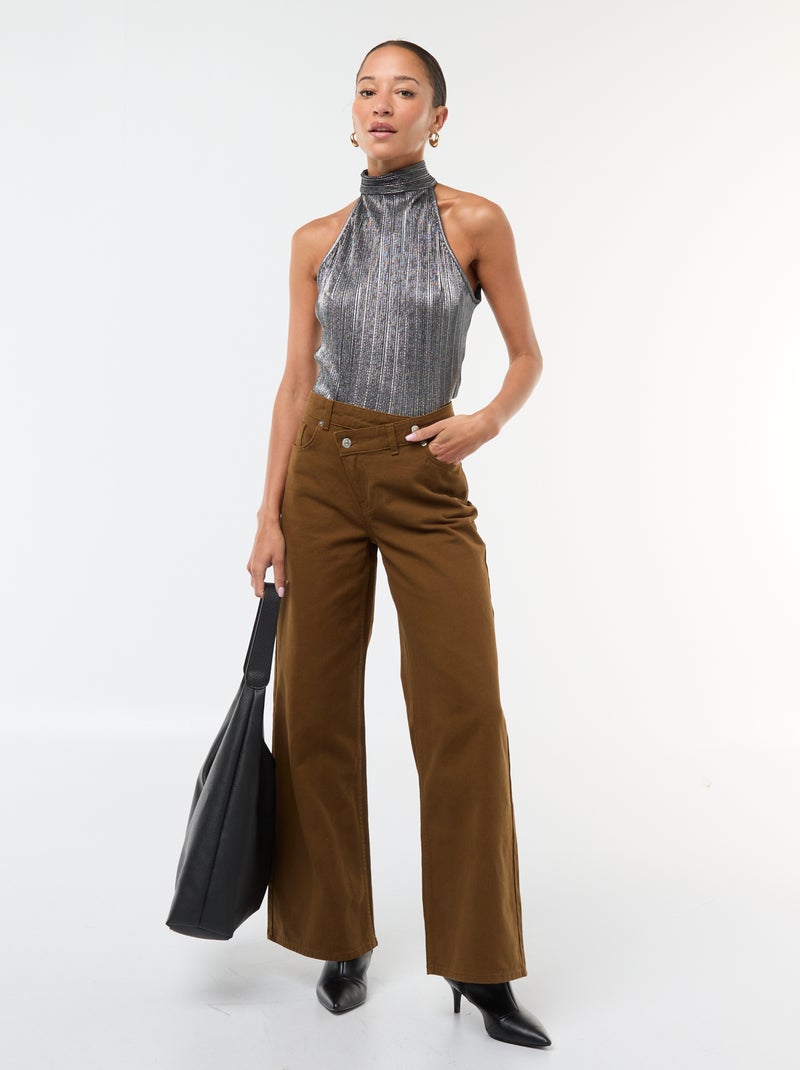 Débardeur emmanchures américaines en maille plissée Gris - Kiabi