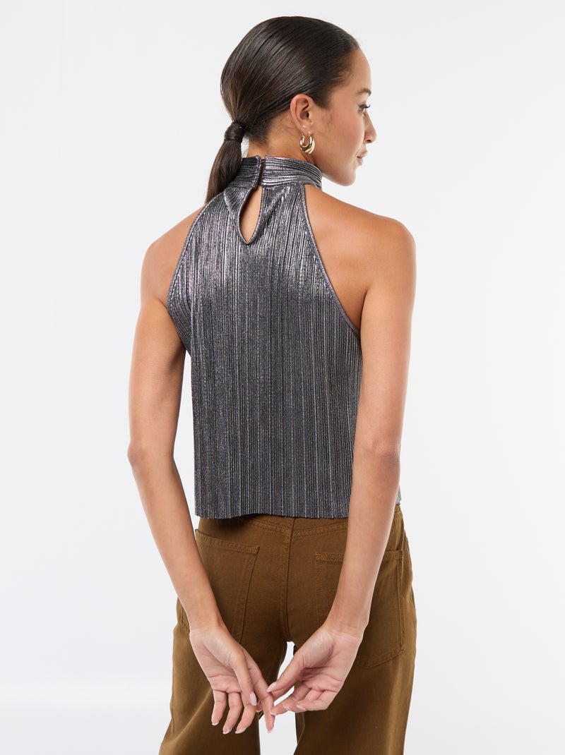 Débardeur emmanchures américaines en maille plissée Gris - Kiabi