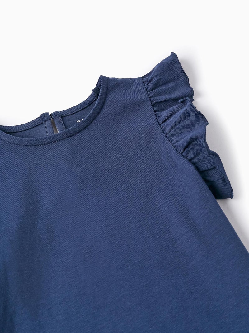 Débardeur en Coton à Volants pour Fille manches courtes Bleu foncé - Kiabi