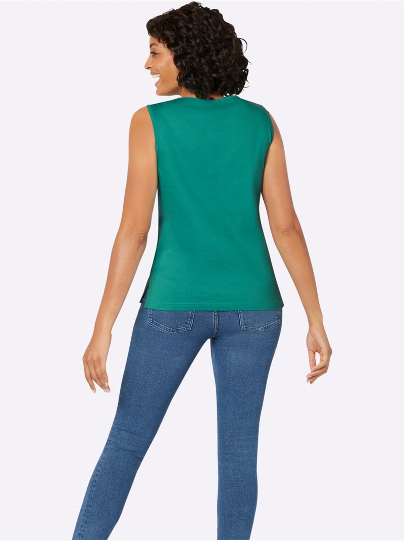 Débardeur en coton avec motif coquillages et encolure ronde - Taille standard - Witt Vert émeraude - Kiabi