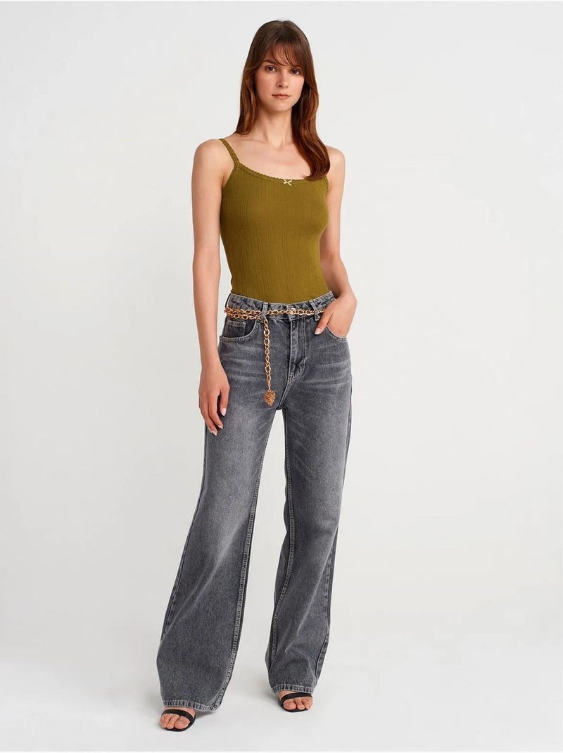 Débardeur en coton côtelé coupe slim dilvin Kaki - Kiabi