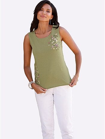 Débardeur en coton doux à encolure ronde avec motifs fleurettes - Taille standard - Moda Vilona