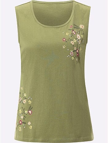 Débardeur en coton doux à encolure ronde avec motifs fleurettes - Taille standard - Moda Vilona