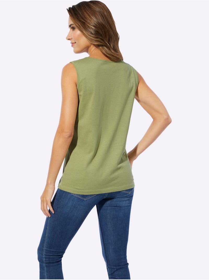 Débardeur en coton doux à encolure ronde avec motifs fleurettes - Taille standard - Moda Vilona Rose/Vert - Kiabi