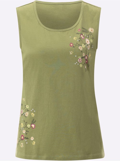 Débardeur en coton doux à encolure ronde avec motifs fleurettes - Taille standard - Moda Vilona - Kiabi Débardeur en coton doux à encolure ronde avec motifs fleurettes - Taille standard - Moda Vilona - Kiabi