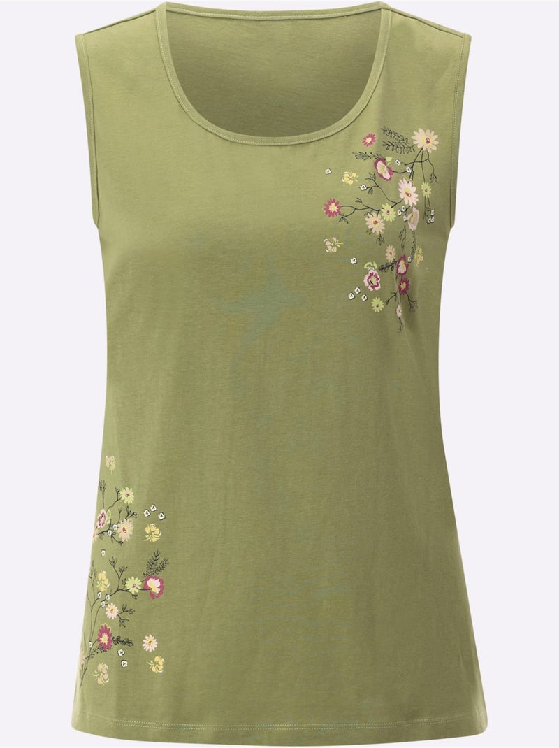 Débardeur en coton doux à encolure ronde avec motifs fleurettes - Taille standard - Moda Vilona Rose/Vert - Kiabi