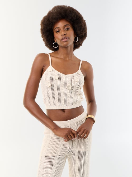 Débardeur en crochet avec fleurs brodées - Kiabi