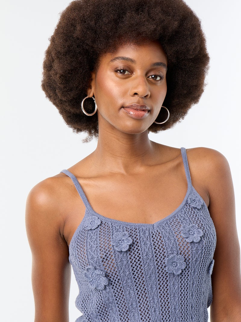Débardeur en crochet avec fleurs brodées Gris - Kiabi