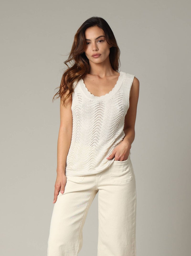 Débardeur en crochet bohème avec col rond 'Deeluxe' Blanc - Kiabi