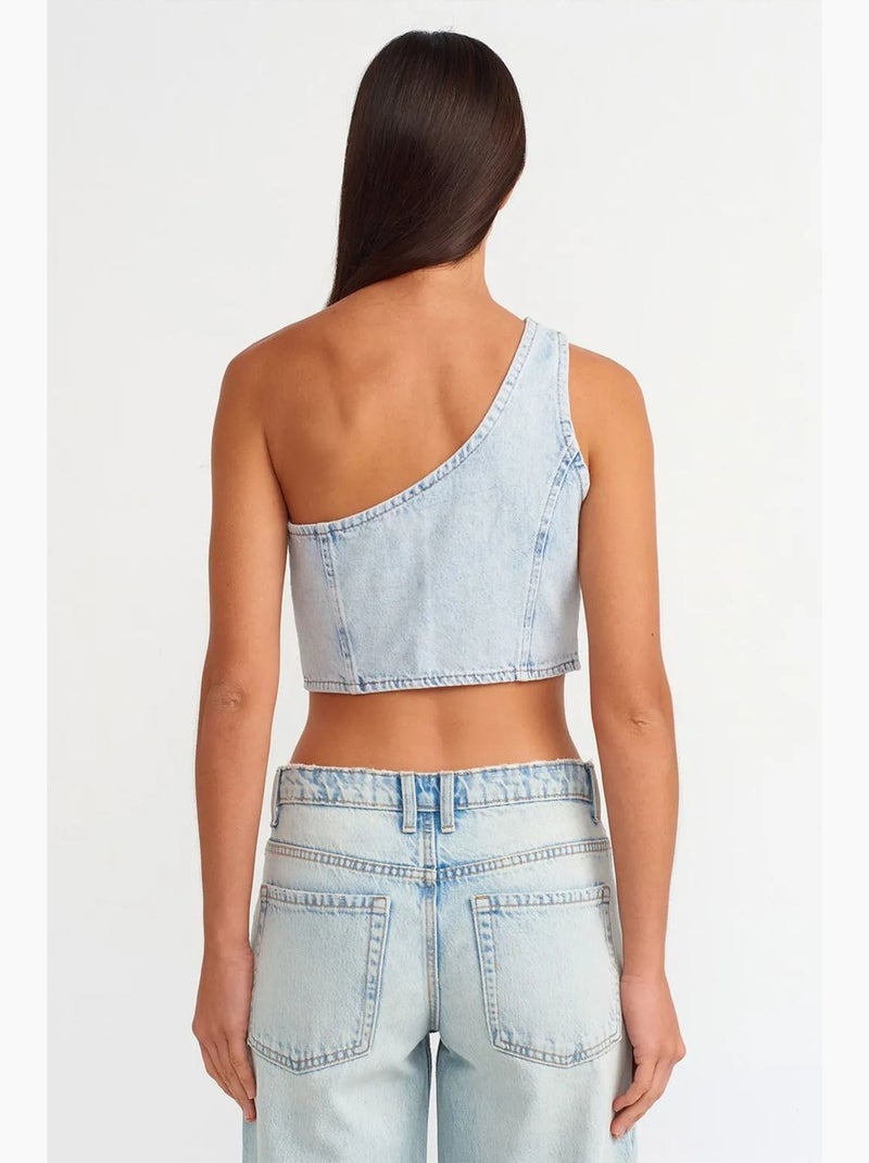 Débardeur en denim de coton ajusté dilvin Bleu clair - Kiabi